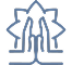 Icon of hands coming together with light behind them.