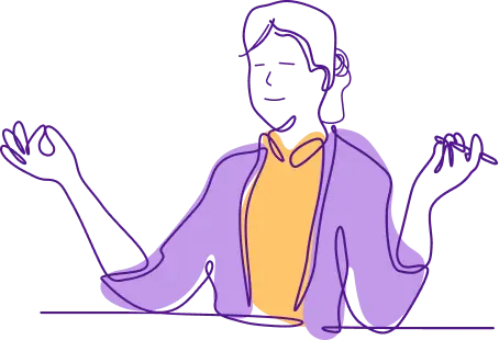 Illustration of a woman at work using a breathing exercise to center herself.