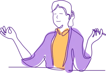 Illustration of a woman at work using a breathing exercise to center herself.
